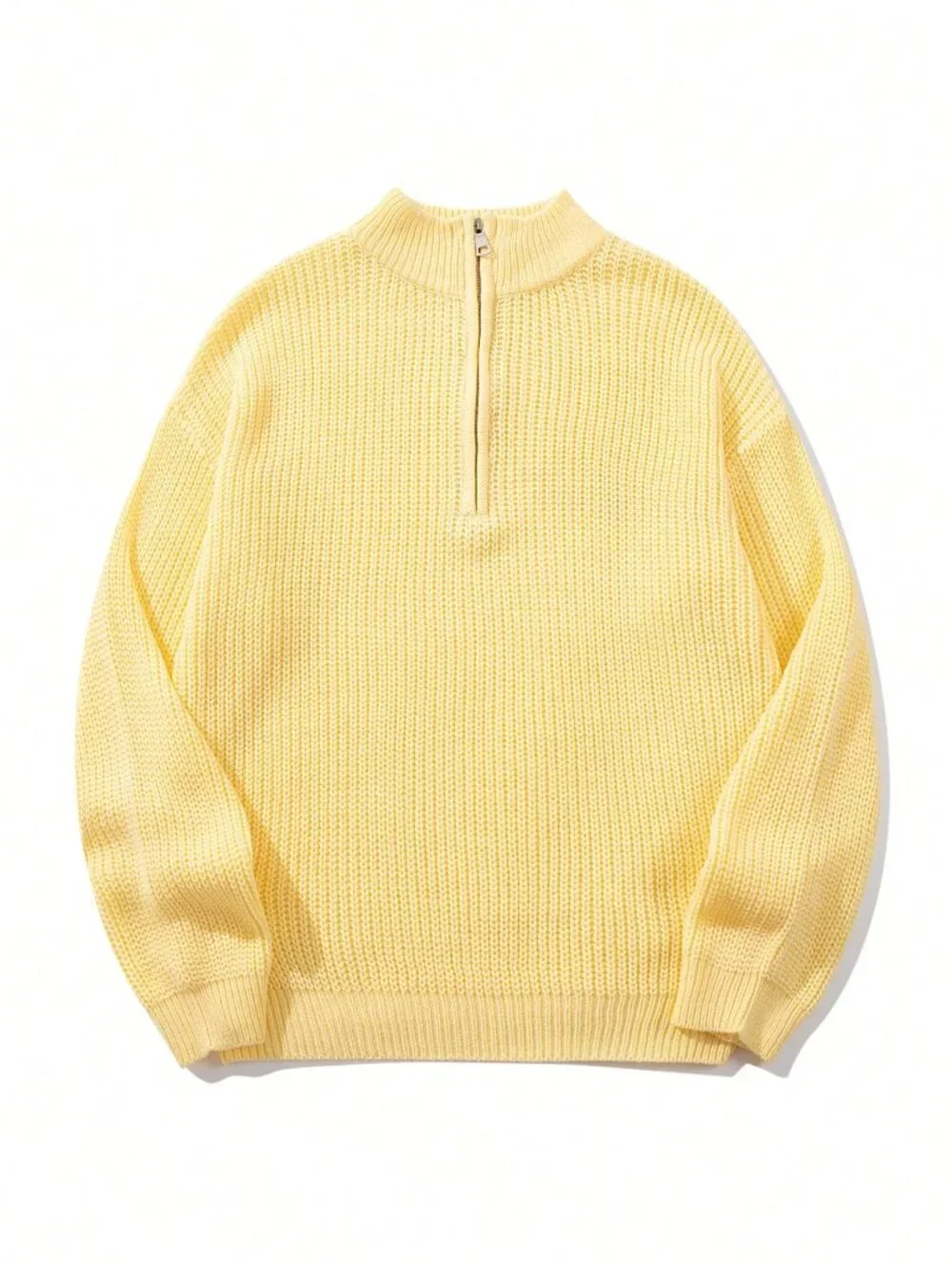 Yellow Women's Casual Ribbed Long Sleeve Sweater
